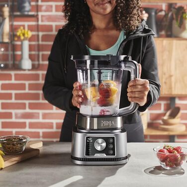Блендер Ninja Foodi Power Nutri Mixer 3-в-1, 1200 Вт, автоматичні програми, для смузі, густих намазок і заморожених напоїв, 2,1 л глечик, 700 мл стакан і 400 мл чаша з Power-мішалкою, сріблястий, CB350EU