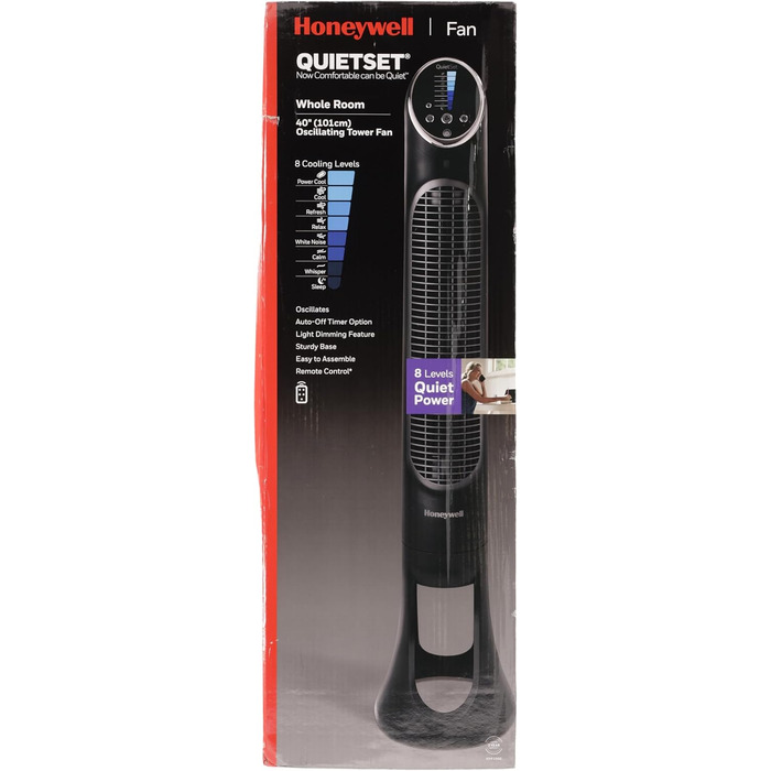 Вентилятор Honeywell QuietSet Tower HYF290, 8 швидкостей, 80° осциляція, таймер, дистанційне керування, димування