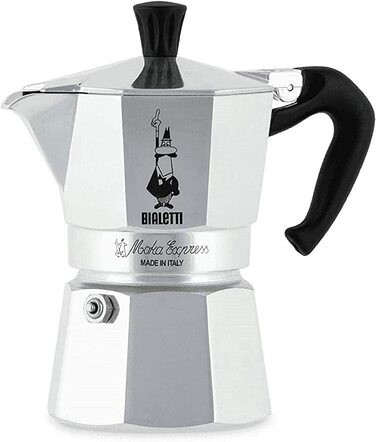 Bialetti Moka Express – італійська гейзерна кавоварка для плити, алюмінієва, 3 чашки (130 мл), срібляста