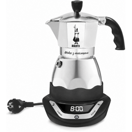 Електрична кавоварка Bialetti Moka з таймером, 6 чашок, 365 Вт, сріблясто-чорна