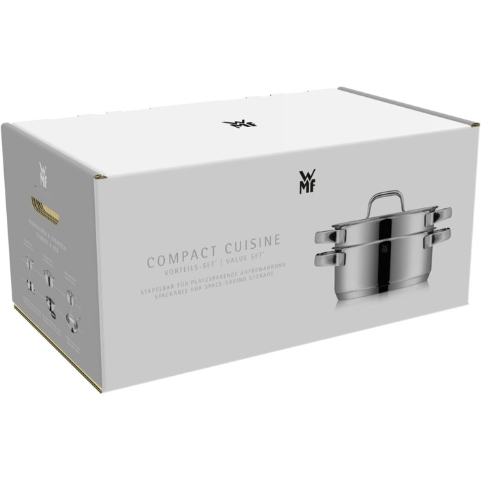 Набір каструль WMF Compact Cuisine 5 предметів, індукційний, нержавіюча сталь, з кришками, полірований Cromargan, без покриття, з внутрішньою шкалою