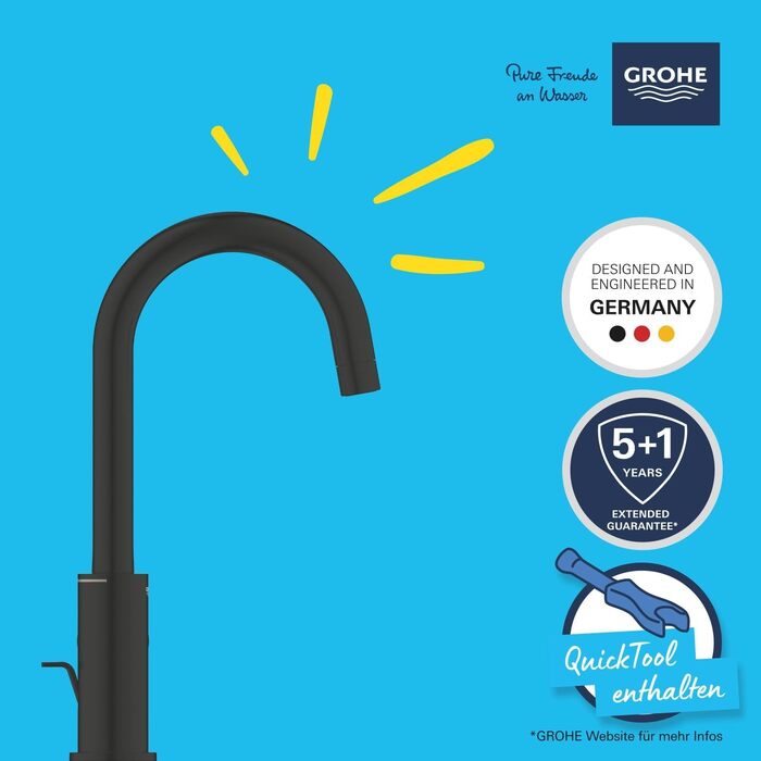 Змішувач для раковини GROHE Start високий чорний, з висувним душем та економною витратою води 242032432