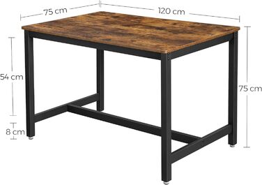 Письмовий стіл VASAGLE HALICZ, ДСП і сталь, 120x75x75 см, рустикальний коричневий/чорний