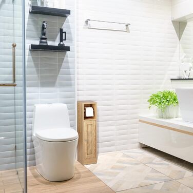 Підлоговий тримач для туалетного паперу Relaxdays з полицьою, вузька шафа для ванної, 80x20,5x21 см, деревна текстура, коричневий