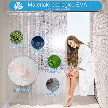 Фіранка для душу AiQInu 3D Eva 180х200 см прозора