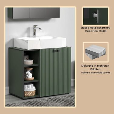 Тумба під раковину на колесах PureBliss від trendteam smart living, 80x64x42 см, зелена — з 2 відкритими полицями, стійка до подряпин, металеві ручки