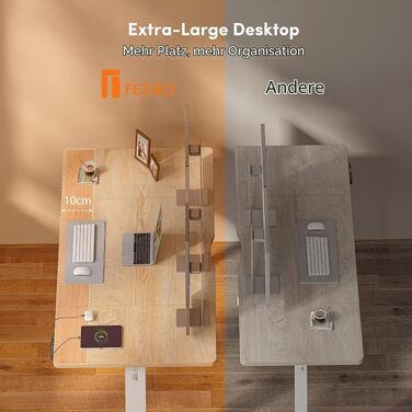 Регульований по висоті письмовий стіл FEZIBO 140x70 см з USB-C та USB-A портами, колір дуб