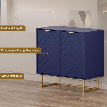 Комплект з двох комодів UEV 160x40x77,5 см, темно-синій – багатофункціональна шафа з 4 дверцятами та регульованими полицями для вітальні, спальні, кухні, буфет, ТВ-тумба, шафа для зберігання