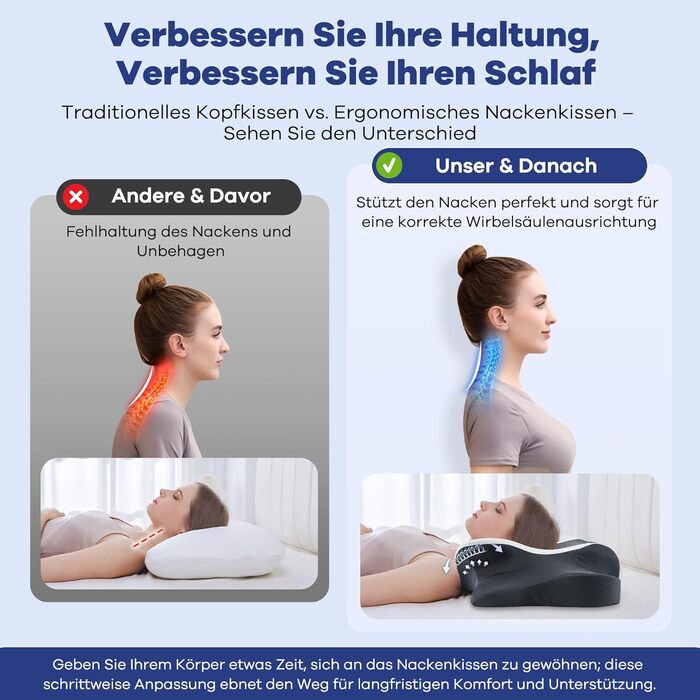 Подушка для сну DONAMA з Memory Foam: ортопедична подушка для шиї та голови для сну на боці, спині та животі з чохлом