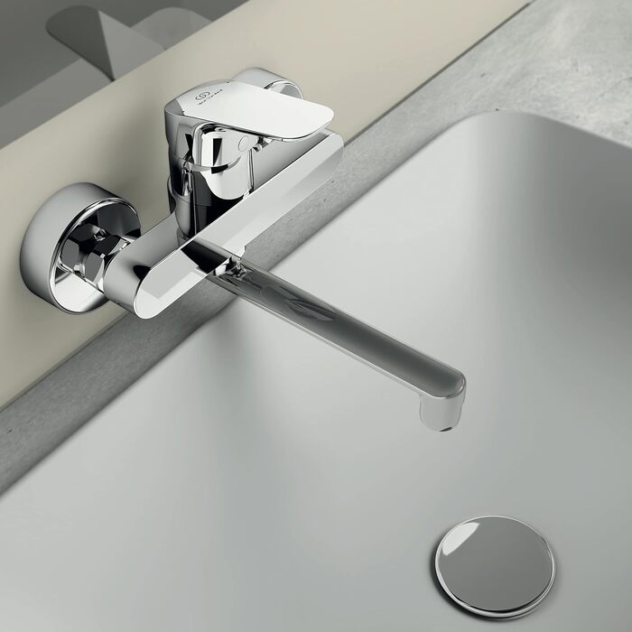Змішувач настінний Ideal Standard Ceraflex з одним важелем, витяжка 202 мм, хромований, з регульованими з'єднаннями, водозберігаюча картридж CLICK