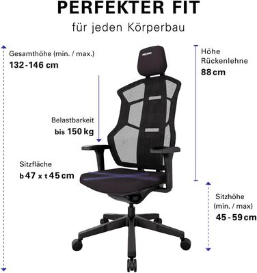 Ігрове крісло RECARO AER Essential, ергономічне, преміум-піна, офісне, регульоване, до 150 кг, чорне