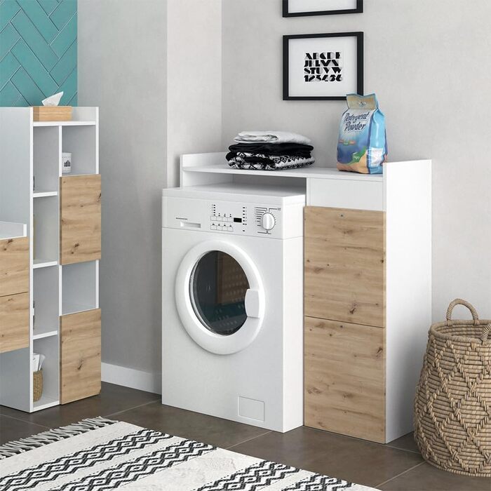 Шафа для пральної машини Vicco Alf, білий/дуб, 99x98 см, з 2 шухлядами