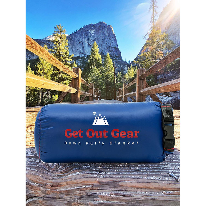 Кемпінгова пухова ковдра Get Out Gear, легка, тепла, водостійка, 650 Fill Power, для подорожей, рюкзака, пляжу, гамака, синя/червона