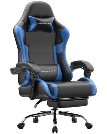 Ігрове крісло Dowinx Ergonomic Gaming Chair з підножкою, синій колір, витримує до 150 кг, регульовані підлокітники, ергономічний стілець для ПК та офісу