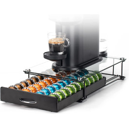 Підставка для капсул Nespresso Vertuo HiveNets з шухлядою, чорна, для 40 капсул, загартоване скло