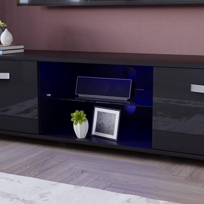 Тумба під телевізор Vida Designs Cosmo, чорна, 140 см, LED підсвітка, ДСП
