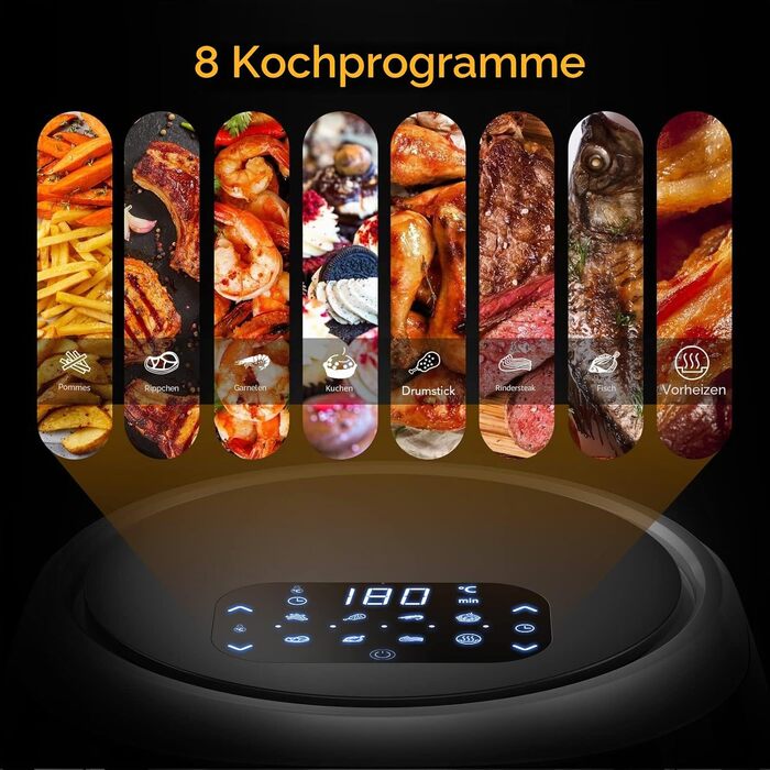Аерофритюрниця Acekool XXL 8л, 1800 Вт, без масляного смаження, 8 програм, регулювання температури, сіра (з книгою рецептів)