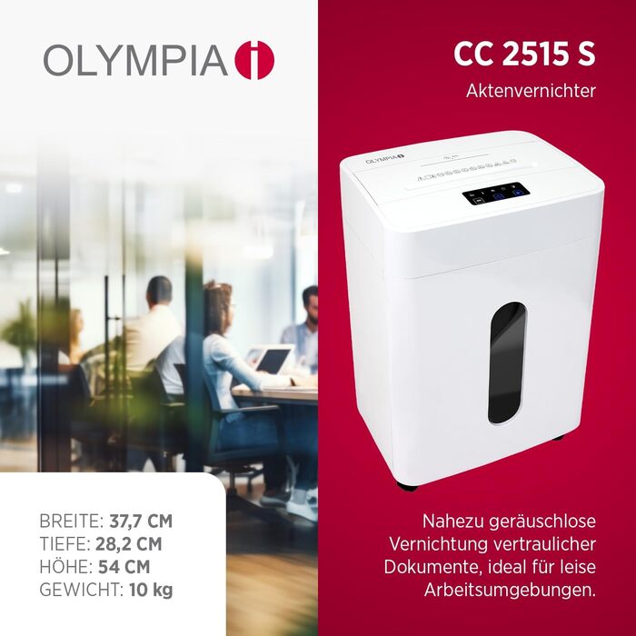 Шредер для паперу та кредитних карток Olympia CC 2515 S, знищення 10 аркушів, P4 (мікрорізка), кошик 10 л, білий