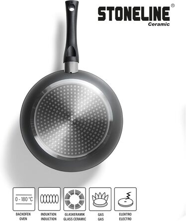 STONELINE керамічний набір каструль для індукції, 16 предметів, антипригарне покриття без PFAS, зі скляними кришками та частками натурального каменю, чорний