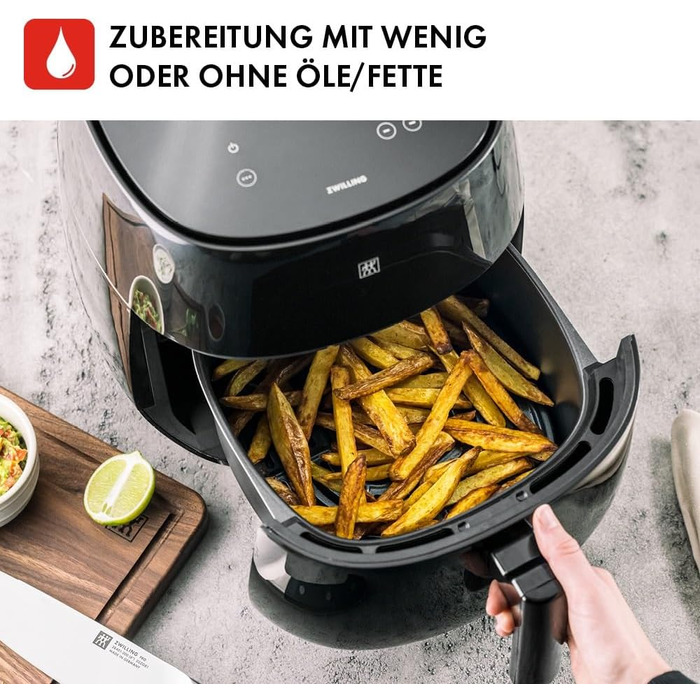 Аерофритюрниця ZWILLING Airfryer 4L, 1400 Вт, 6 програм, компактна мультипіч для смаження, запікання та готування без олії, чорна