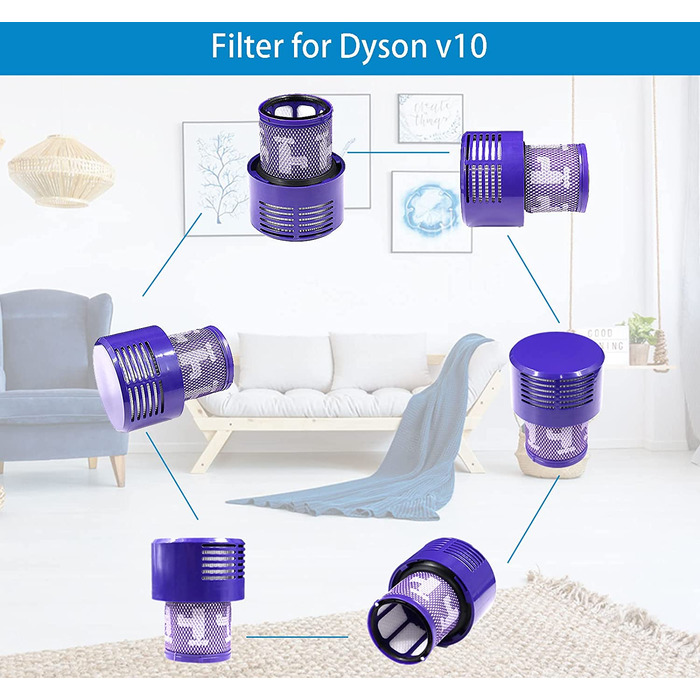 Набір з 4 фільтрів для пилососа Dyson V10 SV12, Laukowind, миючі змінні фільтри з щіткою для моделей Cyclone, Animal, Absolute, заміна DY-969082-01