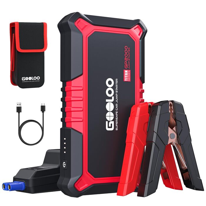 Powerbank Starthilfe GOOLOO GP2000 для автомобіля: 2000A, 12V, до 8.0L бензин/6.0L дизель, USB-швидка зарядка, LED, стартові кабелі