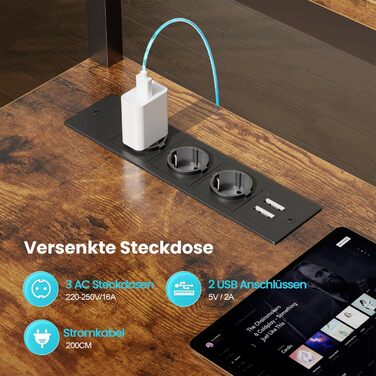 Ігровий стіл кутовий 150 x 100 см з 3 розетками та 1 USB, реверсивний, з LED-підсвічуванням, з ящиками та підставкою для монітора, для геймінгу, офісу, коричневий