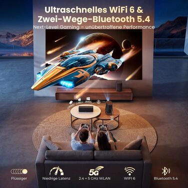4K Smart проектор KOGATA: Короткофокусний, портативний, Dolby Audio, WiFi 6, Bluetooth 5.4 для дому, вулиці та саду