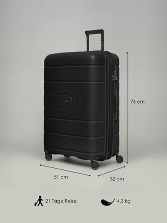 Валіза для подорожей REDOLZ Essentials 11 XL, пластикова, чорна, 76x51x32 см, з TSA-замком та розширенням