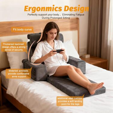 Подушка для спини та шиї з Memory Foam для ліжка та дивана з підлокітниками та сидінням - зручна подушка для читання, ігор та перегляду телевізора