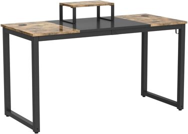 Комп'ютерний стіл Yaheetech 140x89x60 см для геймінгу, роботи та навчання, з тримачем для системного блоку, 2 отворами для кабелів і гачком для навушників, рустикальний коричневий
