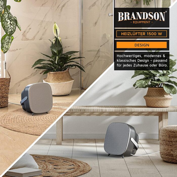 Енергозберігаючий керамічний електрообігрівач Brandson, тихий, 2 режими нагріву, термостат, захист від перегріву, для ванної, спальні, вітальні, білий