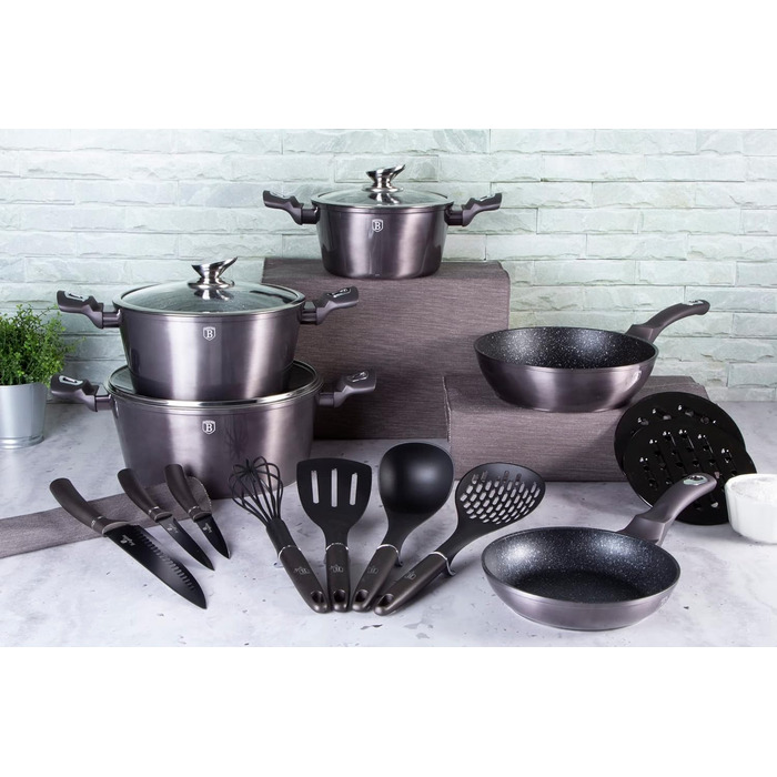 Набір кухонного посуду Berlinger Haus 17 предметів, серія Metallic Line Carbon Pro Edition, металевий