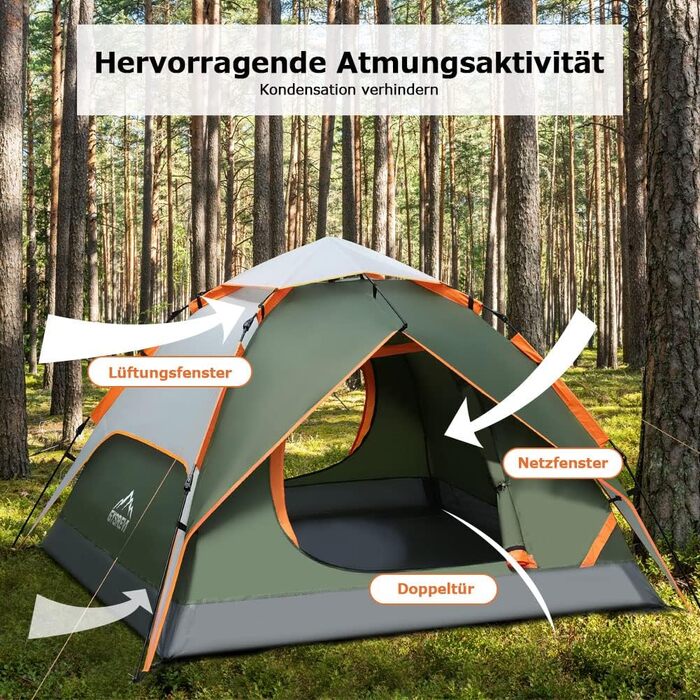 Автоматичний кемпінговий намет для 3 осіб, миттєвий Pop-Up намет для відпочинку на природі