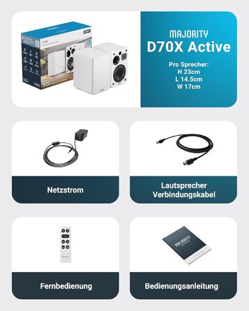 Bluetooth колонка Majority D70X 70W з HDMI ARC, пультам ДК та двома драйверами (біла) - активні монітори для ПК, DJ, студії