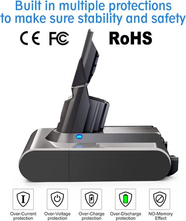 Акумулятор для Dyson V7 6000mAh з 2 фільтрами, сумісний з Animal SV11, Tigger, Absolute, Motorhead Pro, Fluffy, Mattress, запасний акумулятор для пилососа