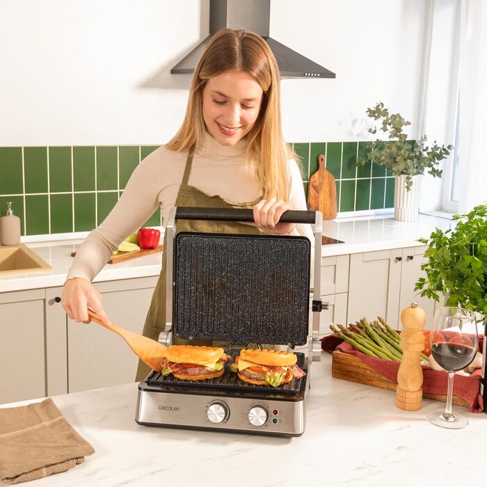 Електричний гриль Cecotec Rock'nGrill Dual 2000 Вт з незалежним регулюванням температури, знімні антипригарні пластини, відкривання на 180º (2400 Вт | Blaze)