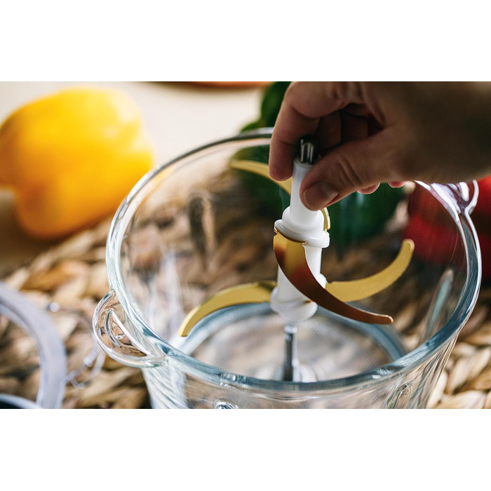 Подрібнювач продуктів Family Care електричний, 4 титанові леза, 400 Вт, скляна чаша 2 л, для м'яса, овочів, горіхів, льоду