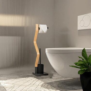 WC гарнітур Relaxdays: підлоговий тримач для туалетного паперу, туалетна щітка з підставкою, 75x18,5x18,5 см, сірий/натуральний