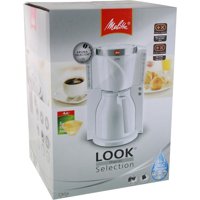 Кавоварка Melitta Look Therm Selection з термочашею, 8 чашок, біла, фільтраційна, захист від крапель