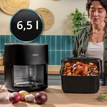 Аерофритюрниця з грилем Cecotec Cecofry & Grill Duoheat 6500, 2200 Вт, 6.5 л, 3-в-1: гриль-панель, повітряний фритюр, подвійний нагрів, 12 програм, чорна
