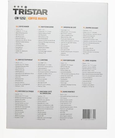 Кавоварка Tristar CM-1252, 1,25 л, 10-12 чашок, для дому і кемпінгу, біла