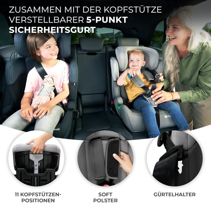 Дитяче автокрісло Kinderkraft Comfort Up i-Size, 76-150 см, 5-точковий ремінь, регульований підголівник, чорне, ECE R129/03