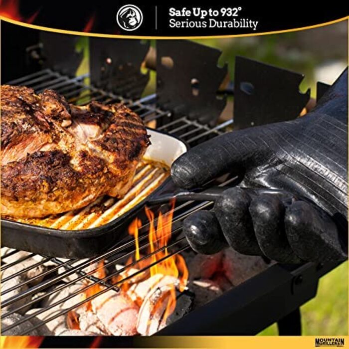Термостійкі рукавички Mountain Grillers для гриля, вогнетривкі та водонепроникні, до 500°C, 35 см – рукавиці для печі та каструль, антиковзкі, аксесуар для барбекю