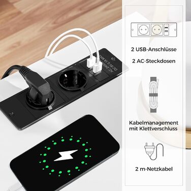 Тумба Yaheetech з розеткою та USB, біла, 2 шухляди, для спальні/вітальні, глянцева, приліжкова/кавова