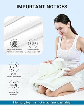 Подушка ортопедична з піни Memory Foam Elviros, регульована, для сну на боку та спині, знімний дихаючий чохол (біла)