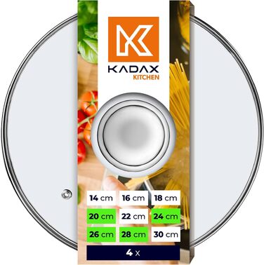 Набір універсальних скляних кришок для каструль та сковорідок KADAX, 4 шт. (Ø20, 24, 26, 28 см), термостійке скло, металеві ручки