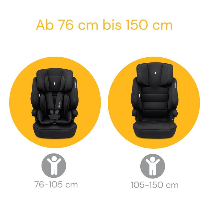 Дитяче автокрісло Osann Jazzi Isofix, з 1 року, i-Size, регульоване, чорне, для зросту 76-150 см