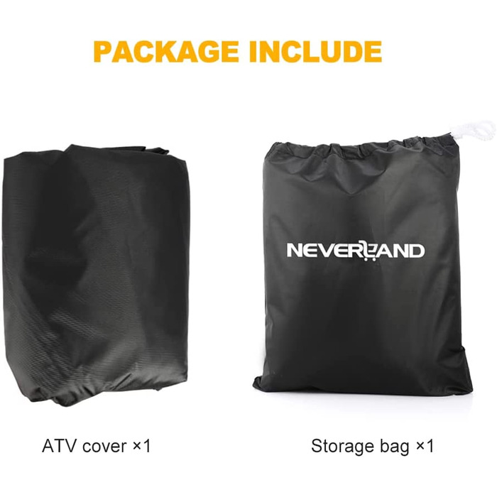 Чохол для квадроцикла Neverland XXXL 256x110x120 см, водонепроникний, всесезонний, для вулиці та приміщення, сніго- та пилозахист, з вітрозахисною застібкою, чорний/сріблястий/помаранчевий