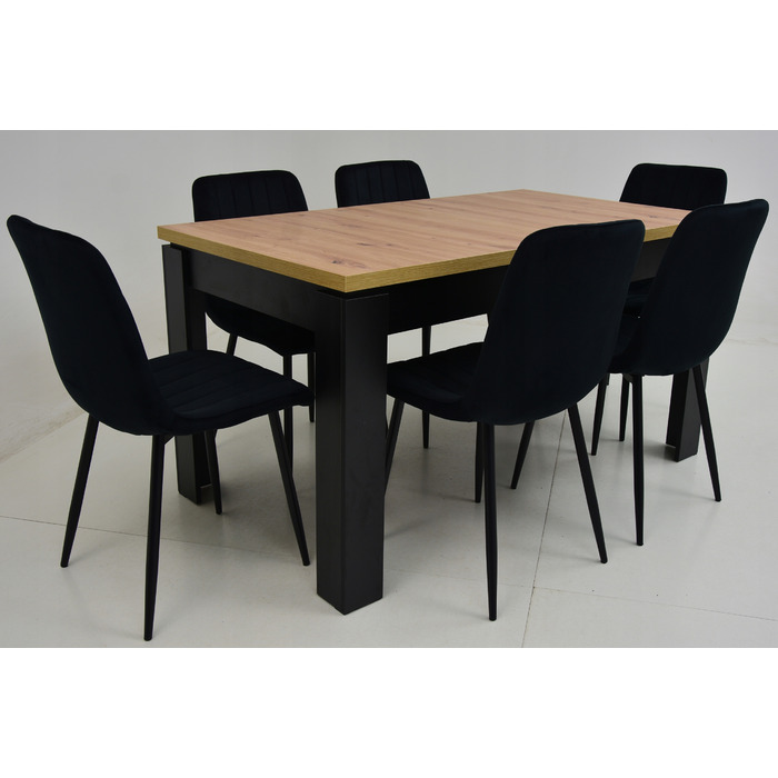 Комплект: 6 стільців з чорного велюру IK-13 та стіл ARTISAN 80x140/180